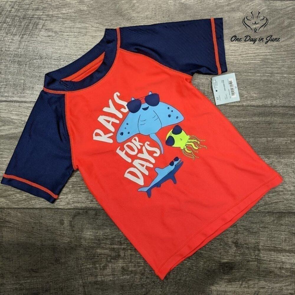 Okie Dokie 50 UPF Short Sleeve Rash Guard Swim Top Size 5T